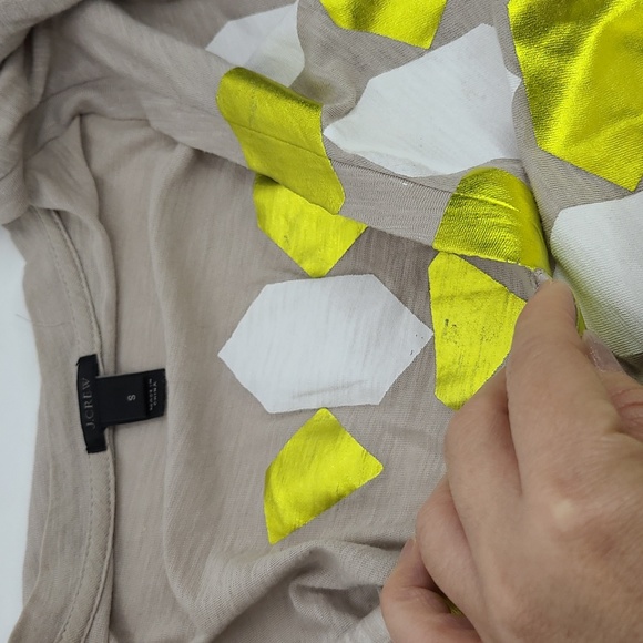 J Crew V-neck T-Shirt with Gold & White Embellishments, Size S - Picture 3 of 7